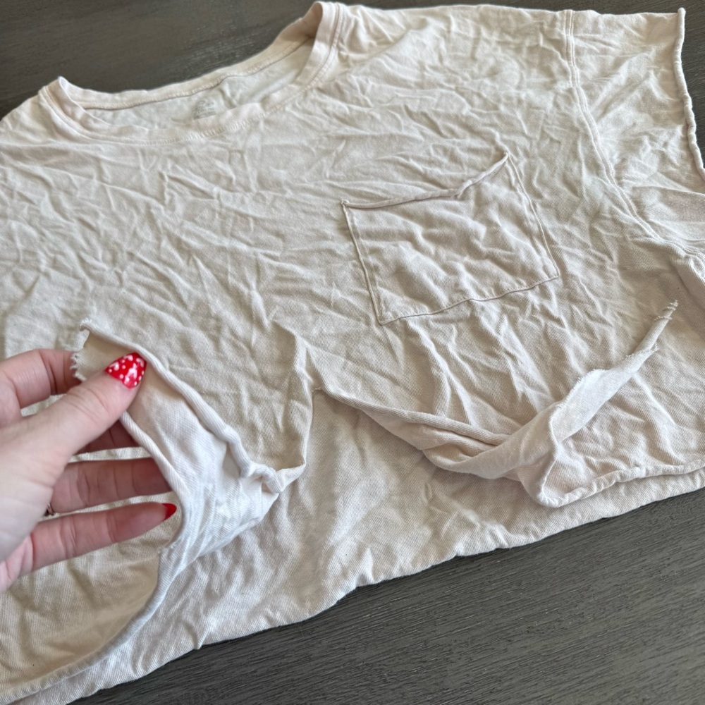 Aerie AE Cream Beige Tan Tshirt Tie Front Crop XL - Picture 4 of 8